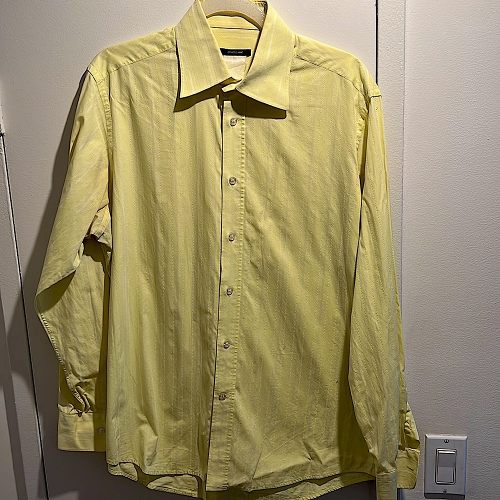 Versace Classic vintage button down beautiful canary yellow intricate design